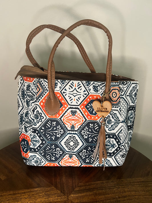 Abstract black and Orange Handbag