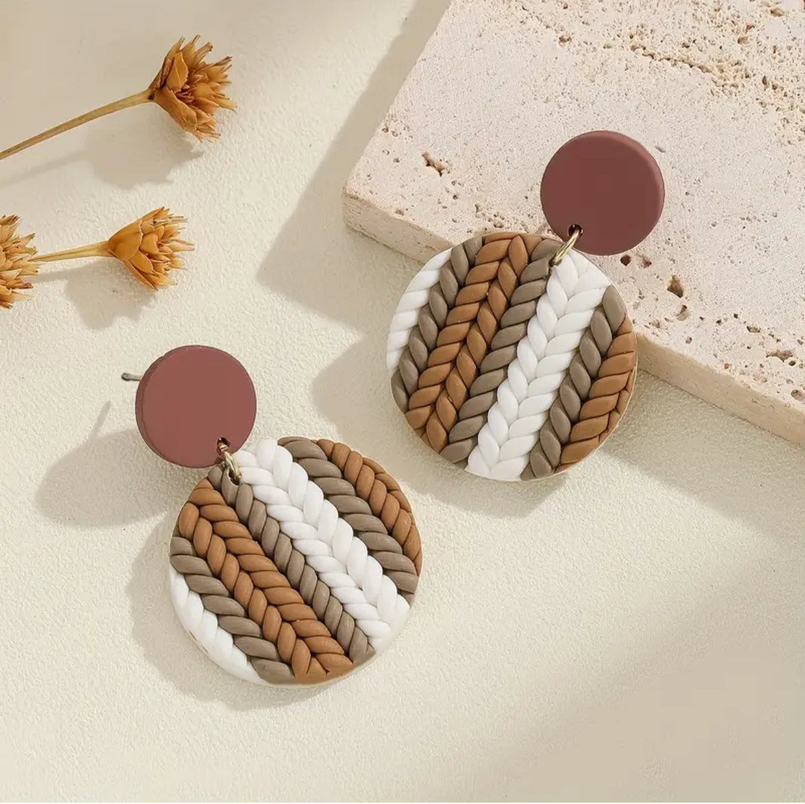 Circle tan braided Earings